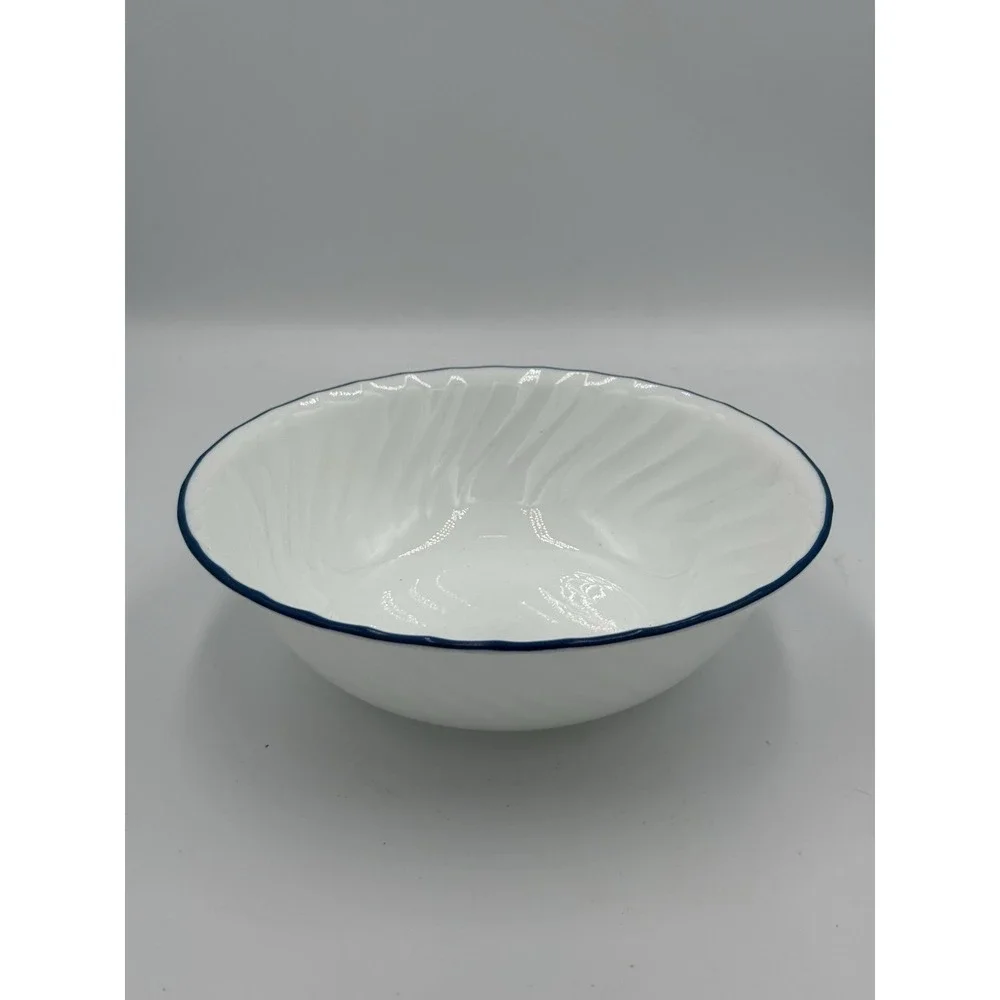 Corning Corelle White Swirl Round Vegetable Serving Bowl With Blue Rim, 8.5
